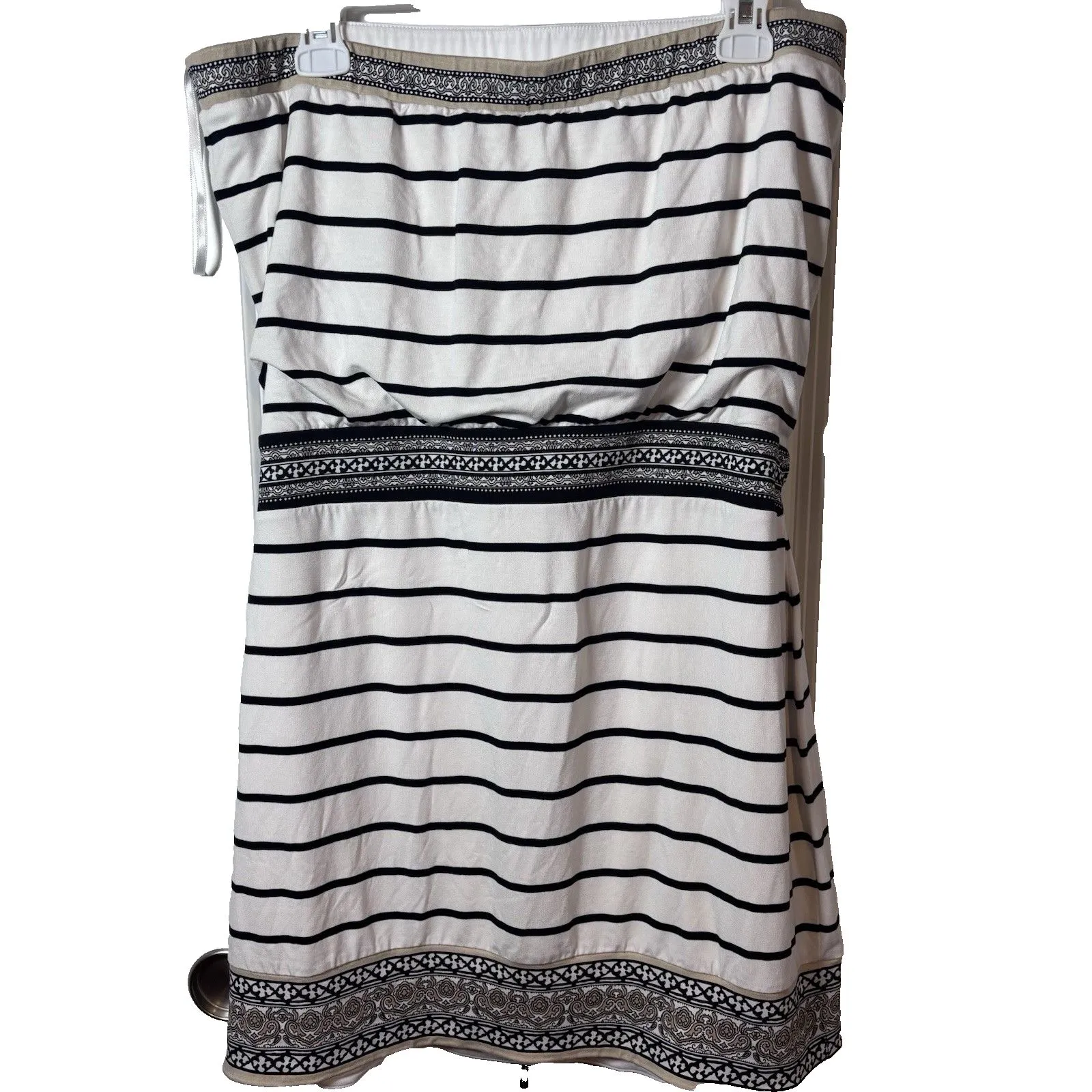 White House Black Market Strapless Dress Women's Size L White Striped Mini Lined - Image 3