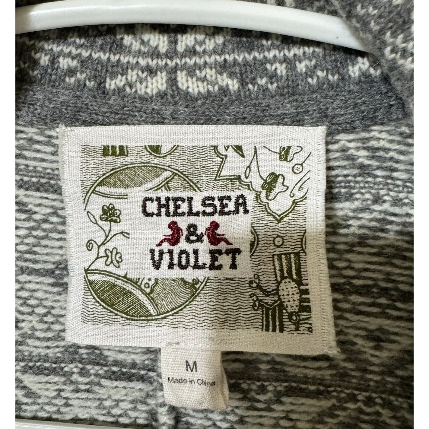 EUC Chelsea &‎ Violet New Womens Grey Print Sweater Jacket Medium Geometric-M - Image 2