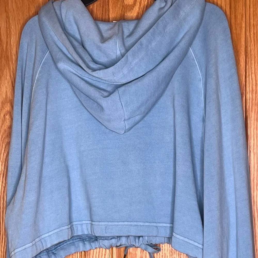 Champion Vintage Cinch Oversized Cropped Hoodie Sweatshirt Light Blue Size Large - Image 13
