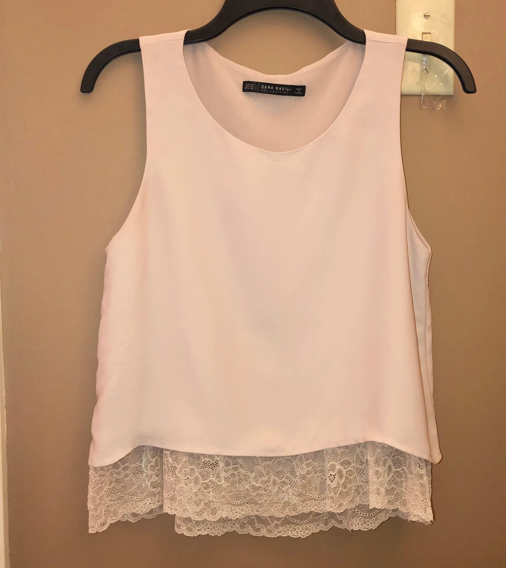 Basic Lace Hem Layered Tank Top Nude Blush XS - Image 2