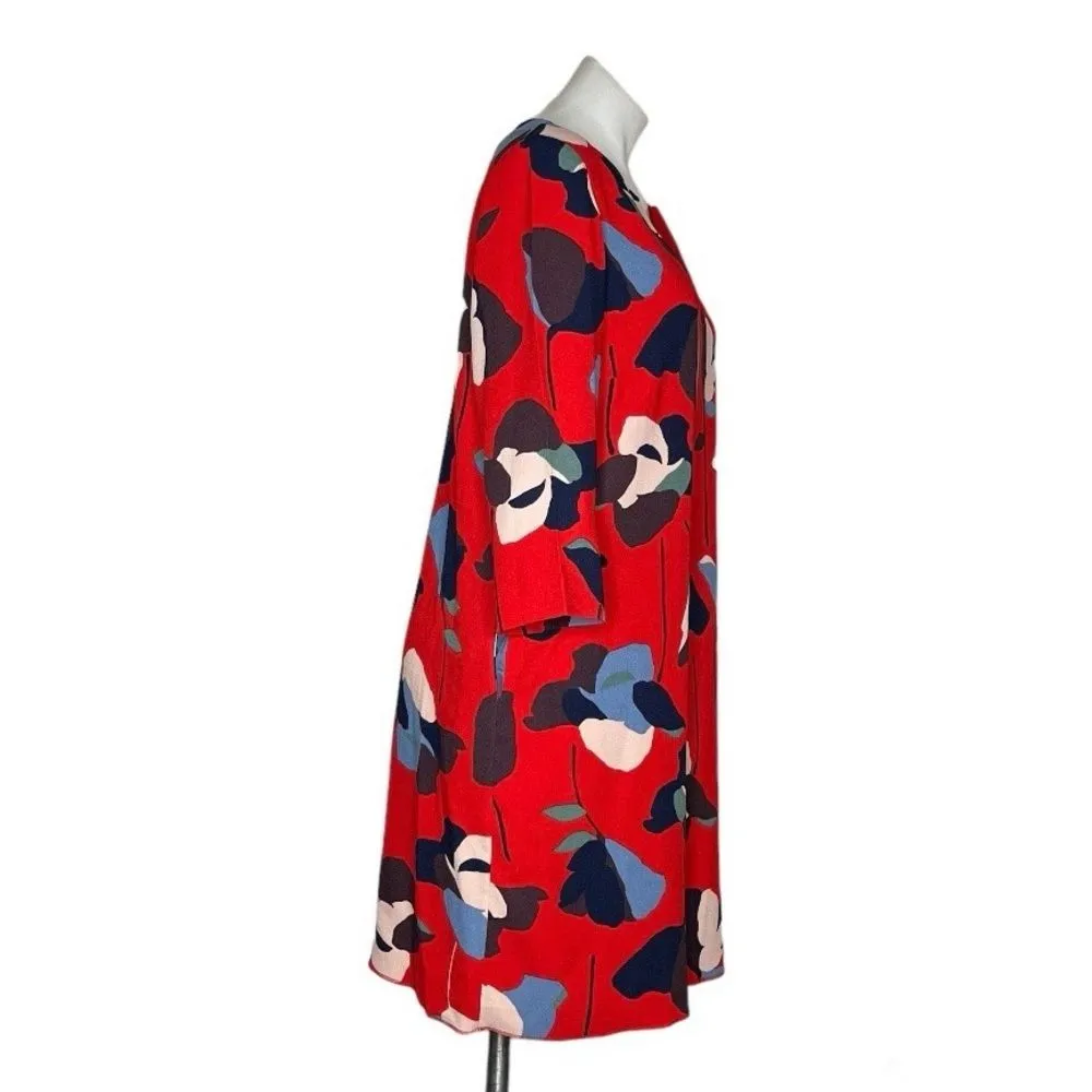 BODEN Red Floral Dress Easy Notch Shift Pockets Loose Fit Womens Size 10 R - Image 3