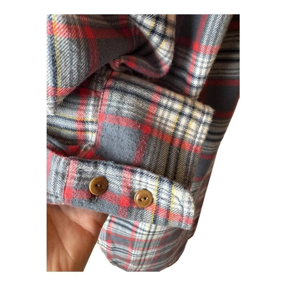 J Crew Shirt Women‎ 2 Gray Red Cotton Flannel Plaid Button Down Preppy Outdoor - Image 5