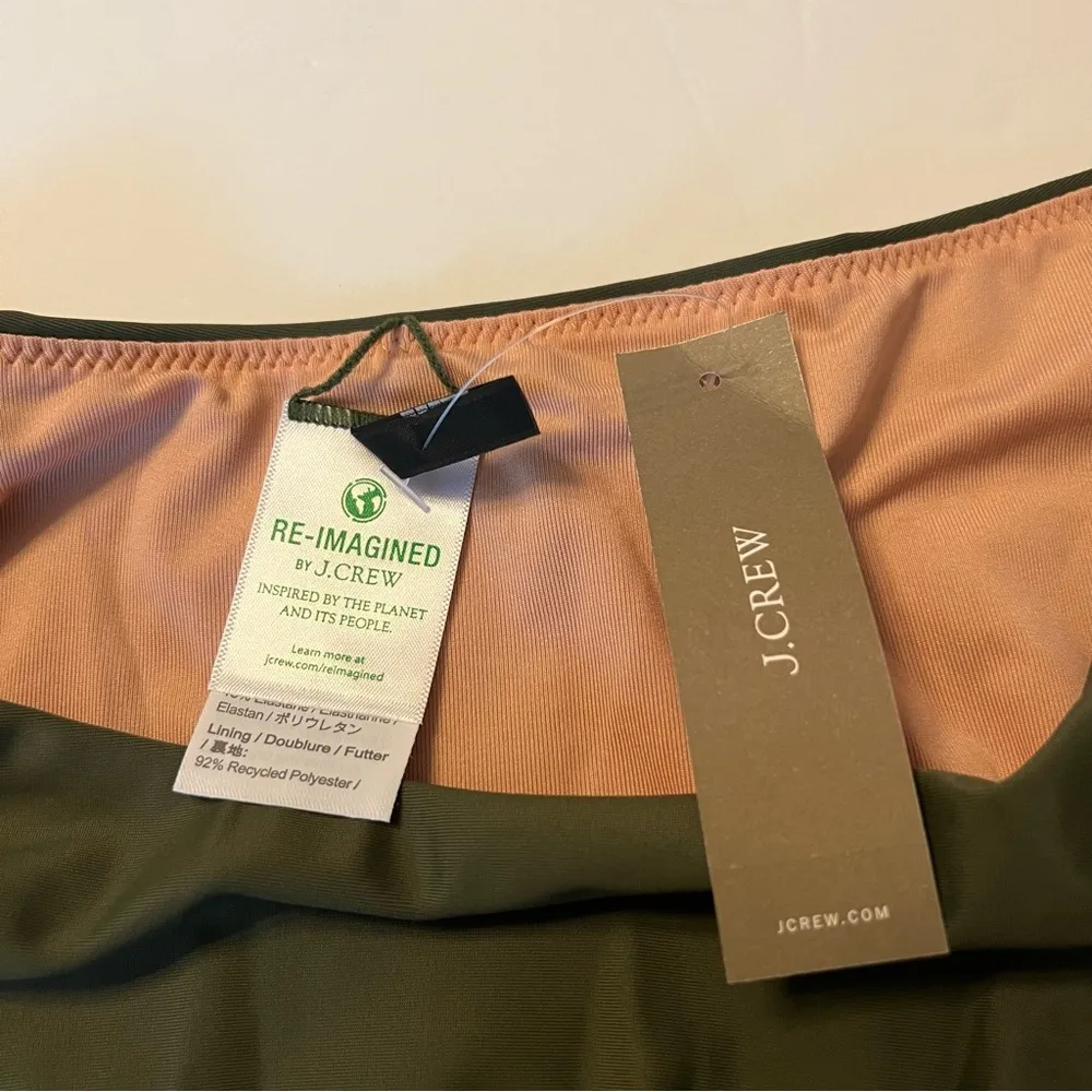 J Crew Curved Waist Cheeky Bikini Bottoms in Safari Green Size L New - Image 5