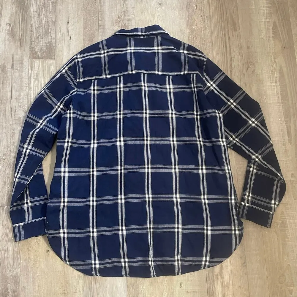 Jachs Girlfriend Ladies L shirt Womens Cozy Flannel snap up blue plaid size Lg - Image 4