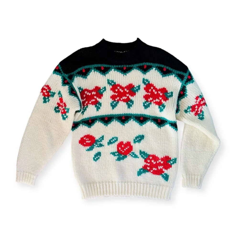 Vintage TJW by Mervyn’s Chunky Knit Mock Neck Winter Berry Sweater, sz. L Black Size L - Image 6