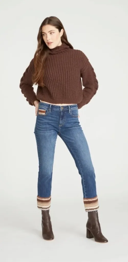 Driftwood Colette Straight Crop Jeans w/ Brown Tapestry Embroidered Cuff | 28 - Image 1