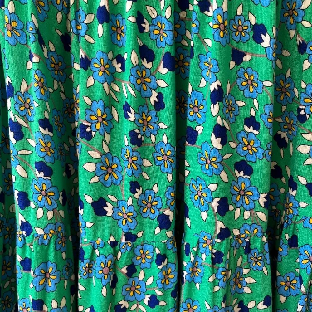 Maxi Green Stretch Dress Floral One Shoulder Ruched Flare‎ Summer Size XS S - Image 3