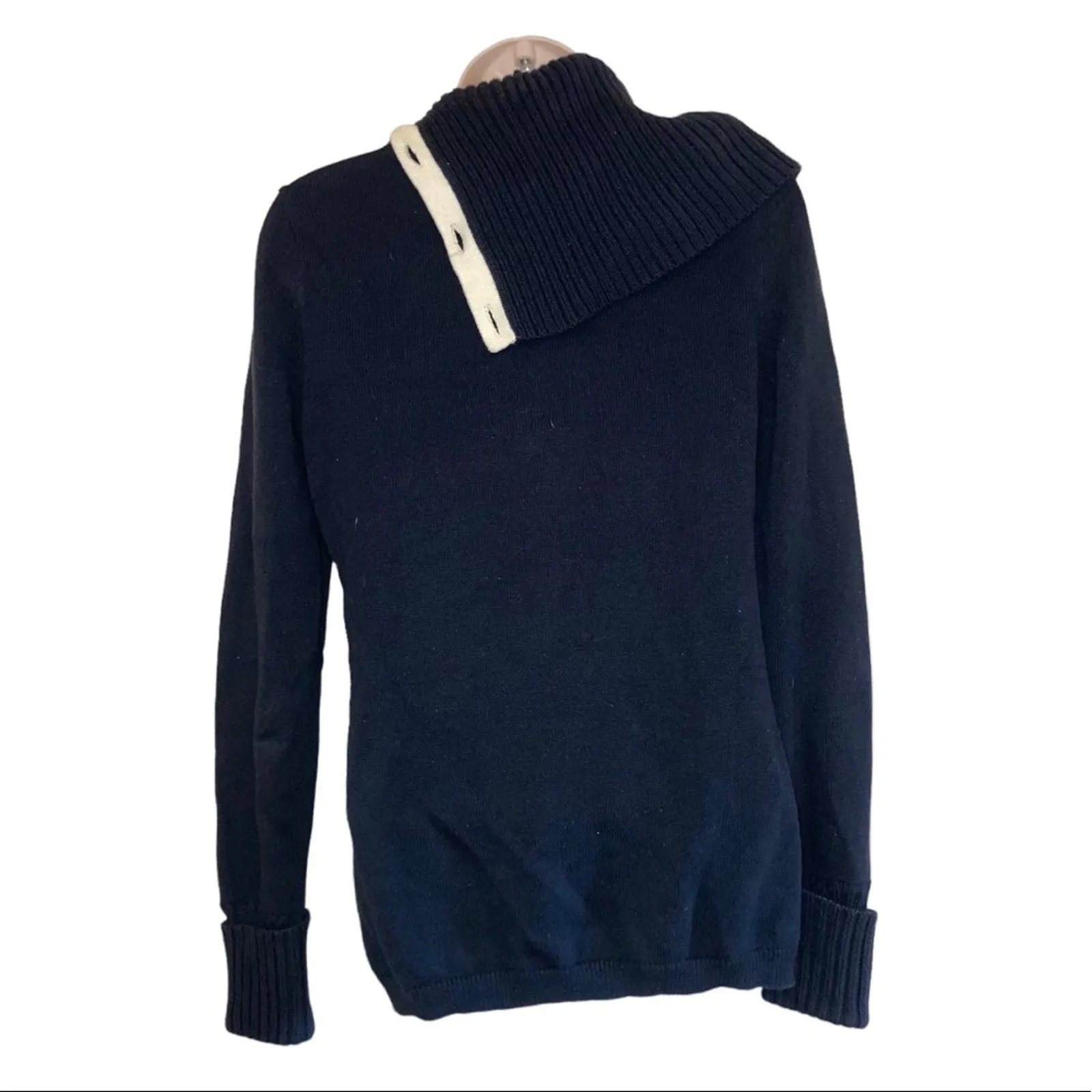 Banana Republic Nautical Ribbed Navy Longsleeve Button Cowl Turtleneck Sweater-S - Image 3