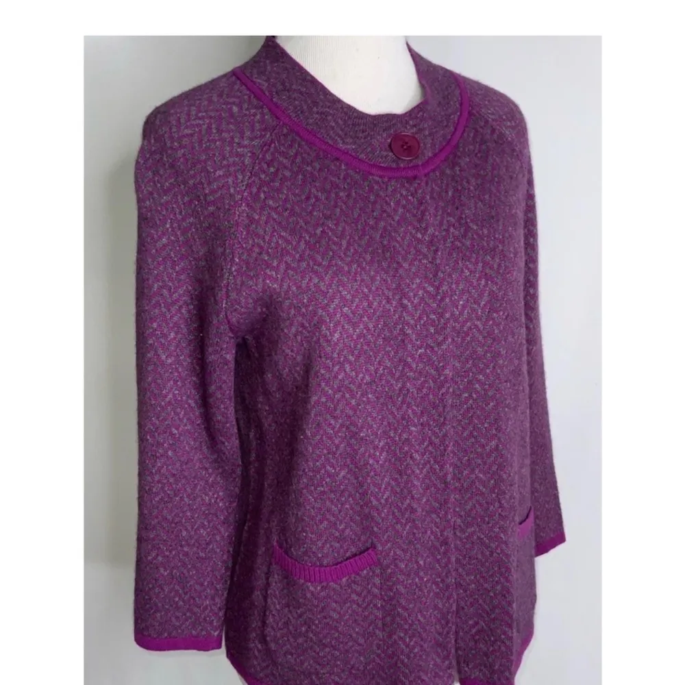 Talbots Purple Chevron Open Front Angora Lambs Wool Cashmere Cardigan Sweater S - Image 3
