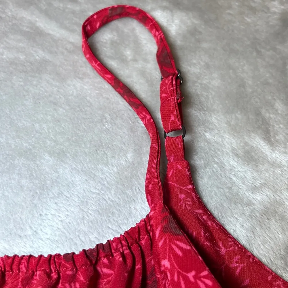 Jonathan Martin Vintage Y2K Babydoll Dress Womens 7 Red Floral Spaghetti Strap - Image 12