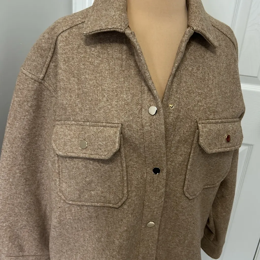 Zara Oversized Shacket Light Brown - Image 5