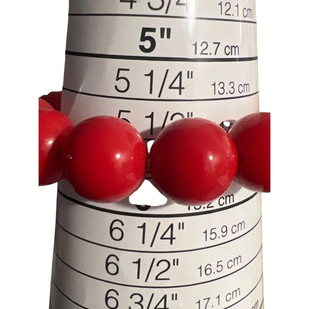 Vintage Red Acrylic Bead Stretch Bracelet Jewelry Flintstones Estate Adj 5.5" - Image 4