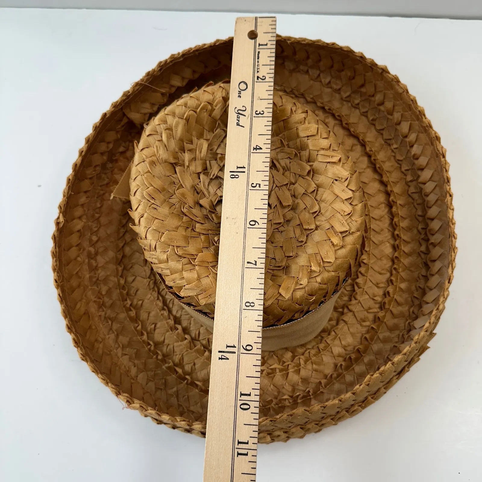 Vintage Amy New York‎ Straw Boater Hat Abraham Straus Ribbon Accent Tan - Image 7
