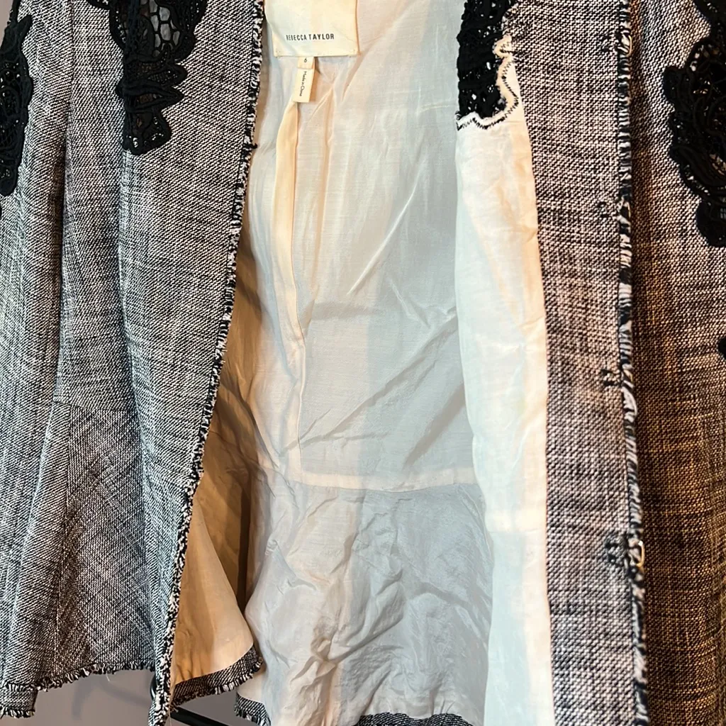 Rebecca Taylor Neiman Marcus Evening tweed lace jacket coat ruffle business - Image 5