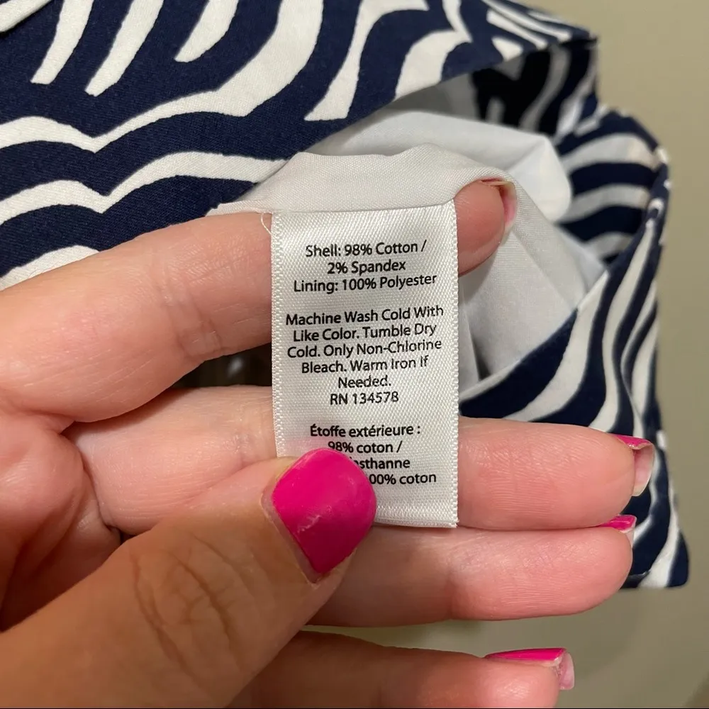 Vineyard Vines Whale Tail Printed Off The Shoulder Dress Navy Blue & White XXS - Image 9