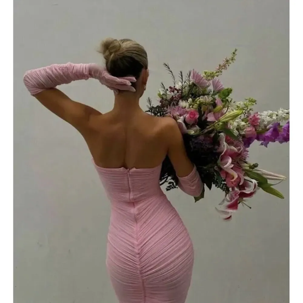 HOUSE OF CB Sofia Strapless Ruched Gown in Fairy Pink Size Large - Image 4