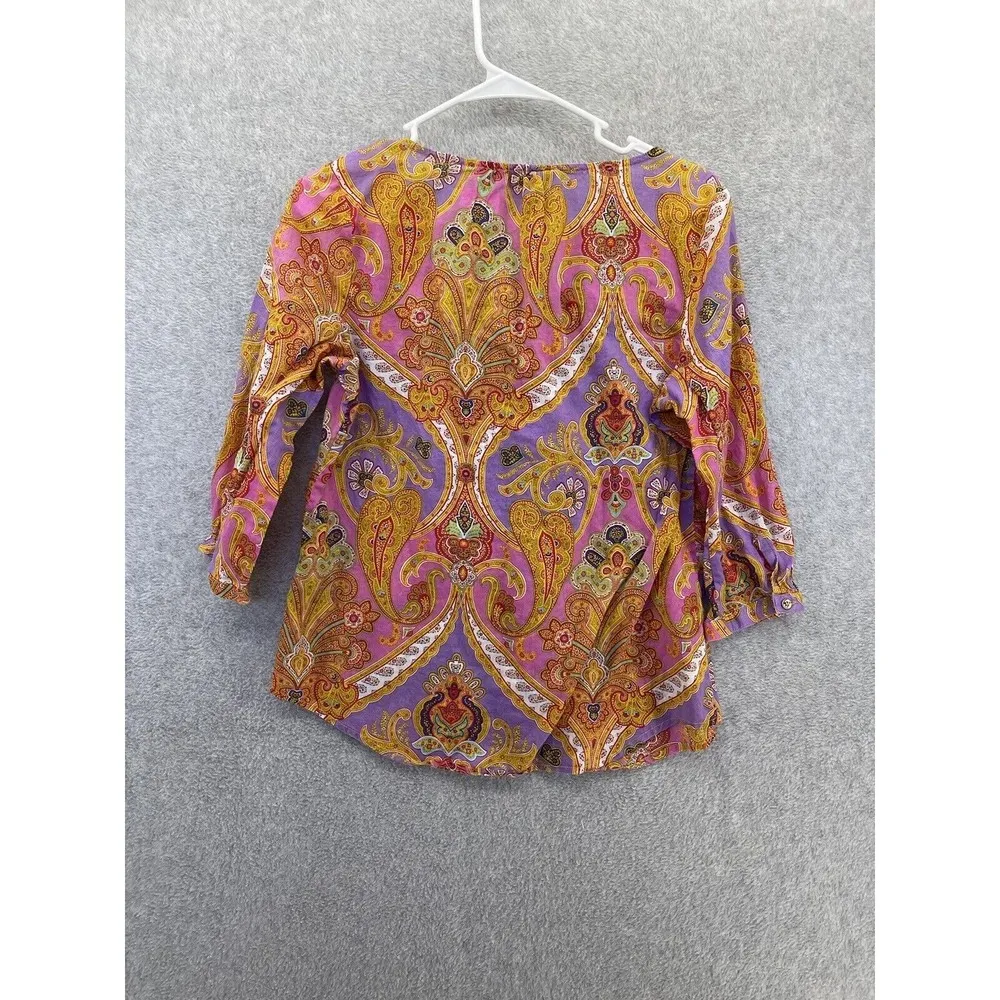 Lauren Ralph Women's Blouse V Neck Colorful Ruffle 3/4 Sleeve Paisley Medium P Size undefined - Image 2