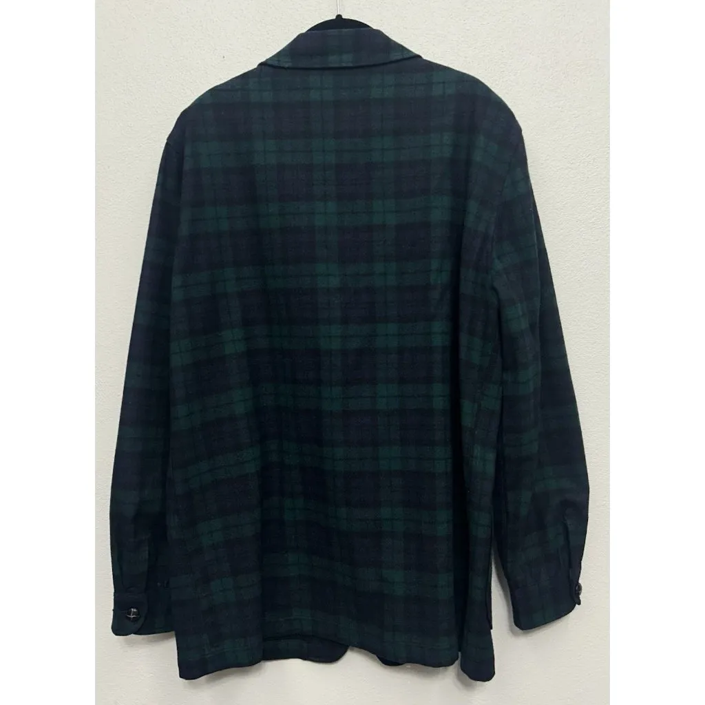 Vtg Pendleton Blazer Jacket Large Green Blue Tartan Plaid Virgin Wool Crest - Image 2