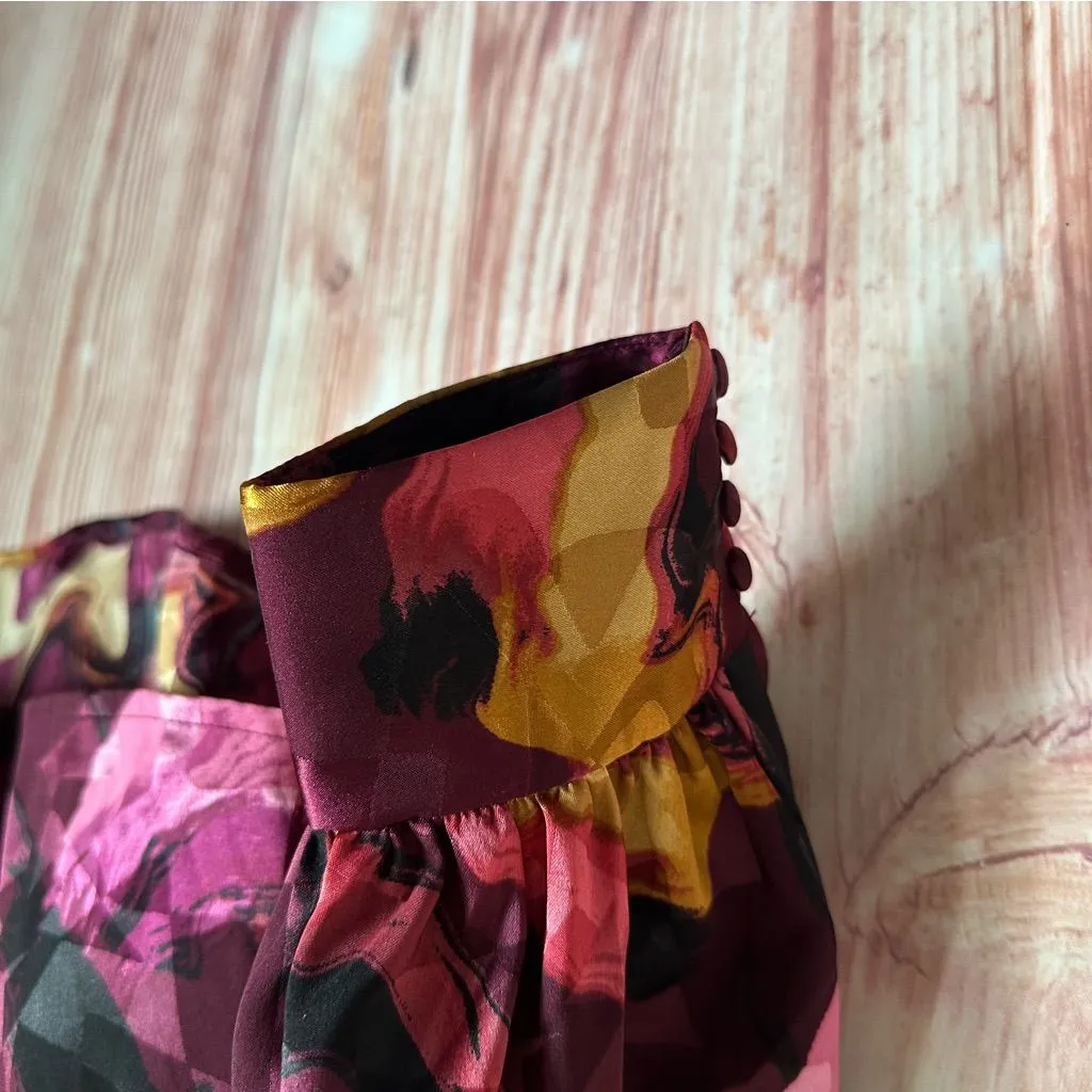 Nine West Plum Purple Abstract Marble Print Mock Neck Long Sleeve Blouse Size XL - Image 6