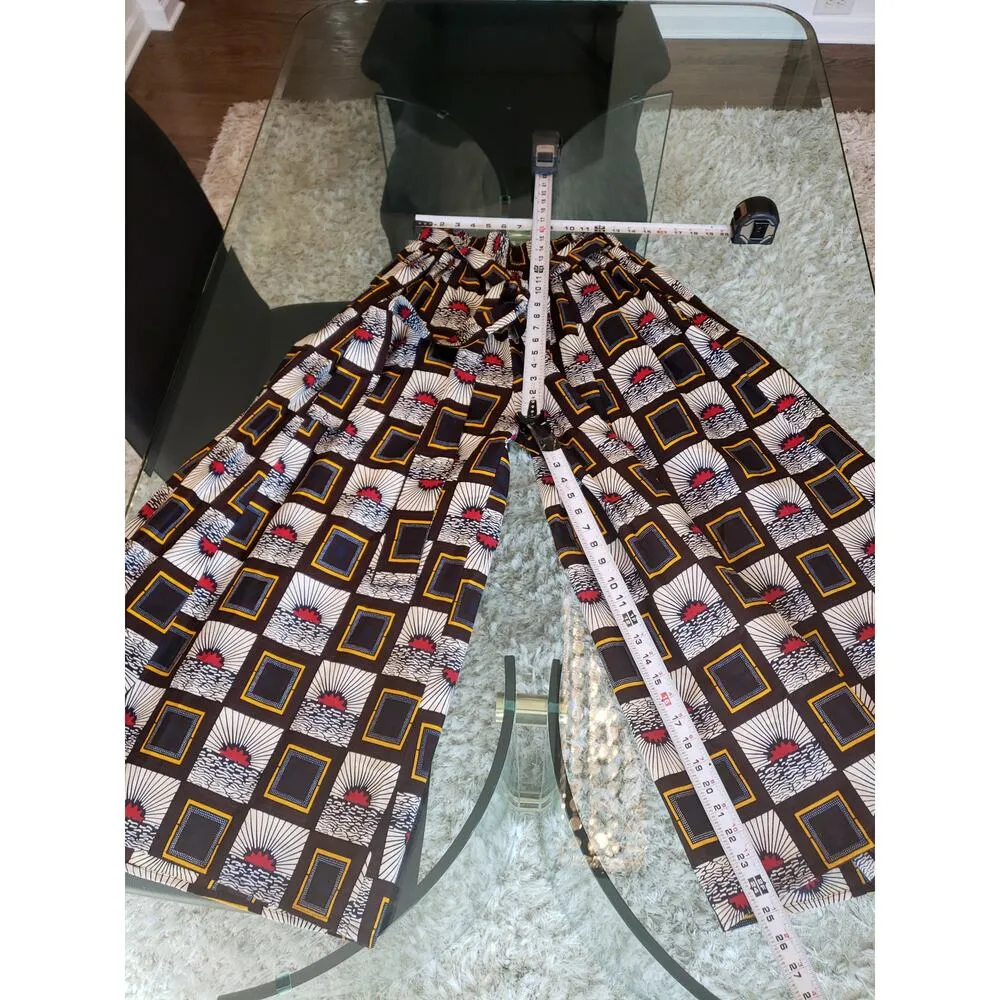 Tribal Palazzo Pants Women's Multicolor Geo Print Wide Leg Elastic Waist Belted Black - Image 6