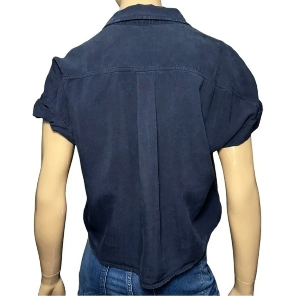 Bella Dahl Women’s Size M Endless Sea Blue Cap Sleeve Tie Front Button Up Shirt - Image 6