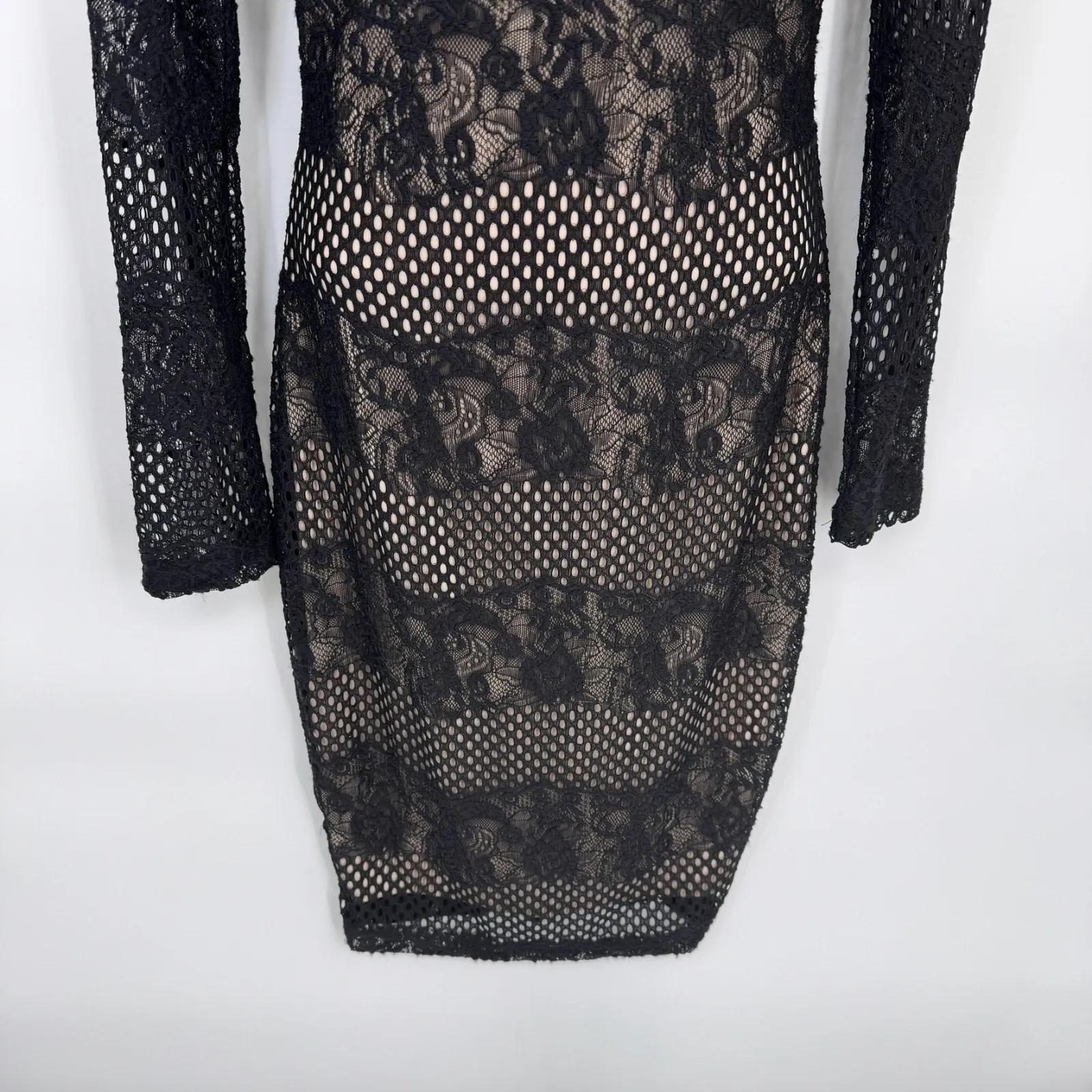 Vintage Y2K Privy Dress Womens Medium Black Lace Mesh Goth Grunge Dark Romantic - Image 3
