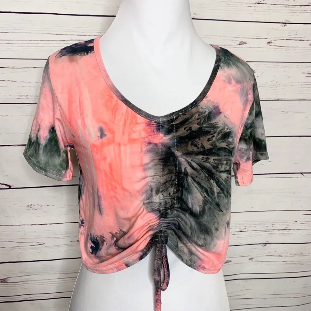 Pink & Black Tie Dye Cinch Tie Stretch Crop Top Size L/XL Size L - Image 4