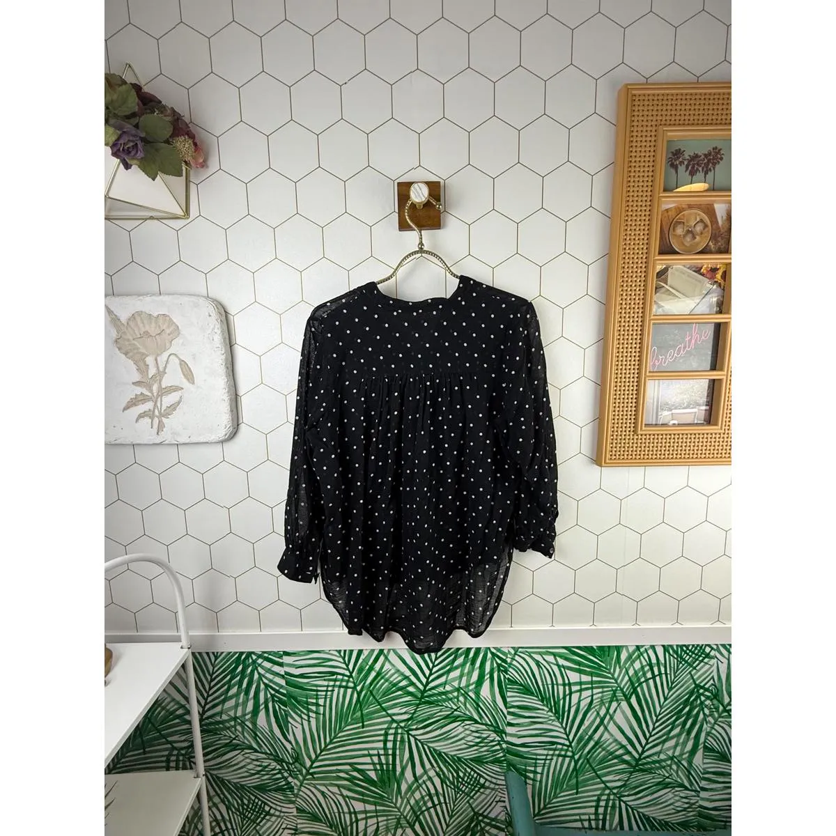 Madewell Black Henley Style Dot Print Shirt - Size - XS - Image 4