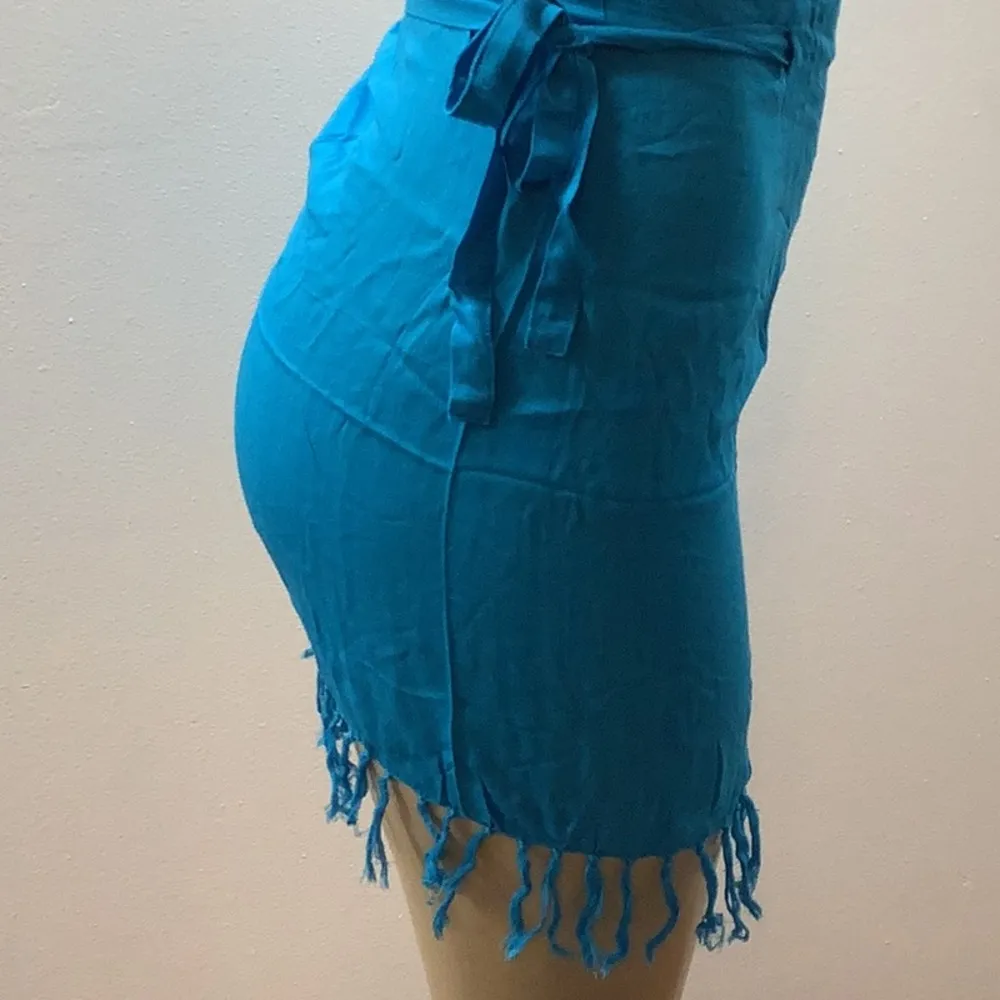 Zuliana Size Small Dark Teal 100% Rayon Sarong with Fringes. Made in USA. - Image 3