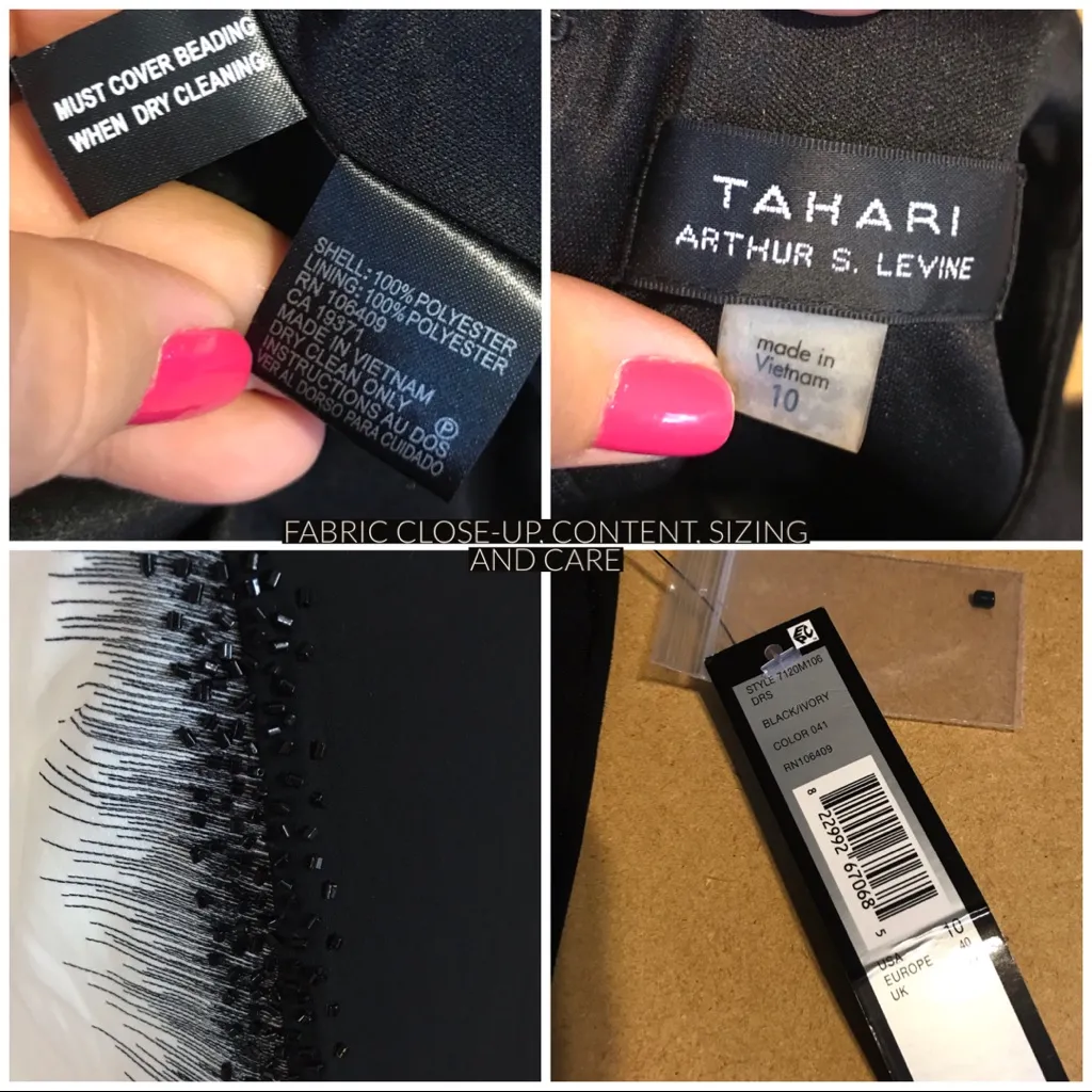 TAHARI ARTHUR S. LEVINE BLACK & IVORY BEADED COLOR CONTRAST SHIFT DRESS NWT (10) - Image 12