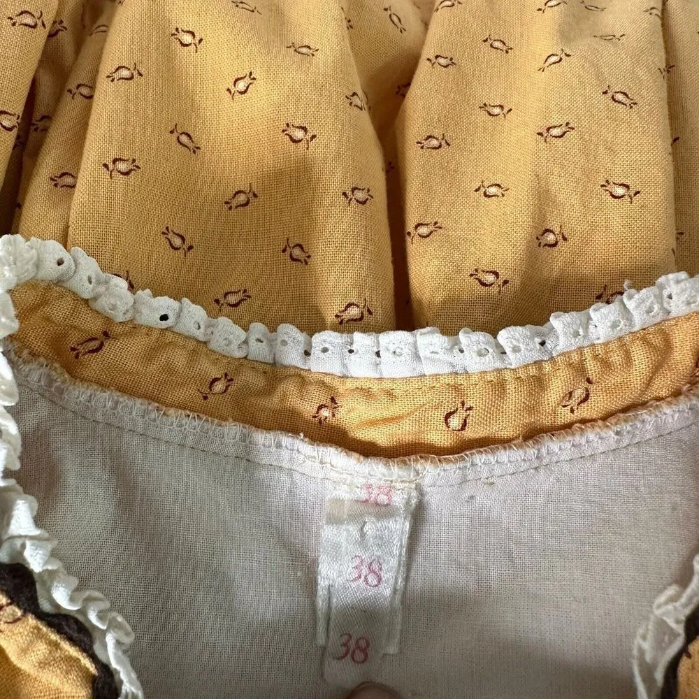 Vintage Women Midi Dress with Apron Cottagecore Smocked Prairie Size 38 XS Alpen Yellow - Image 11