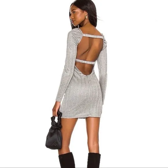 NWT NBD × Revolve Lida grey and silver Mini Dress Cutout Back Small - Image 2