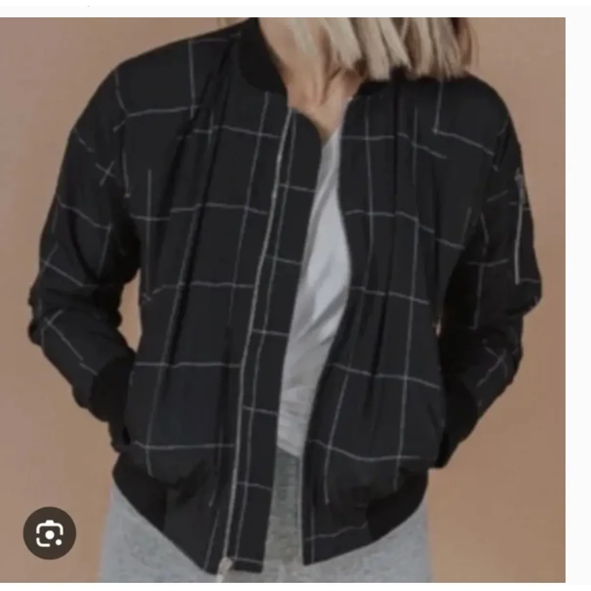 Albion Windowpane Print Bomber Jacket Black Lightweight Full Zip Front Size Med - Image 11