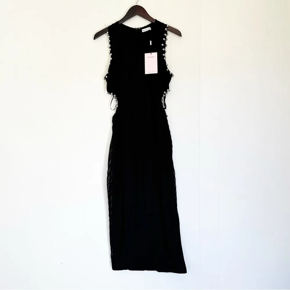 NWT AVEC LES FILLES Black Knit Cutout Studded Sheath Dress 6 - Image 5