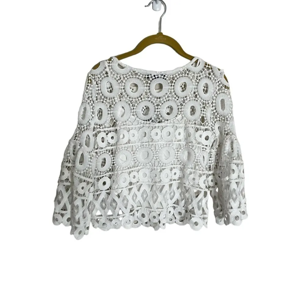 Lulus White Boho Flare Sleeve Eyelet Top XS Crop - Image 5