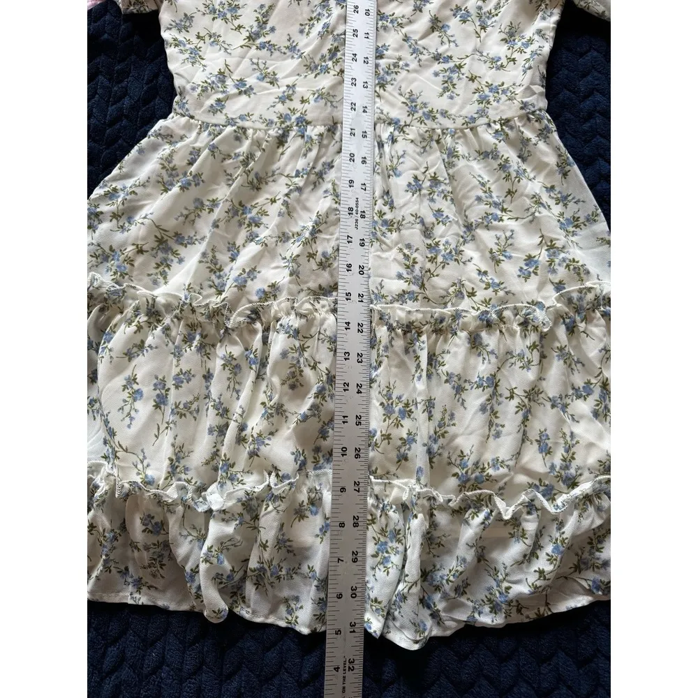 Lulu's X Lush So True White Floral Print Tiered Short Sleeve Mini Dress Sz S NWT - Image 8