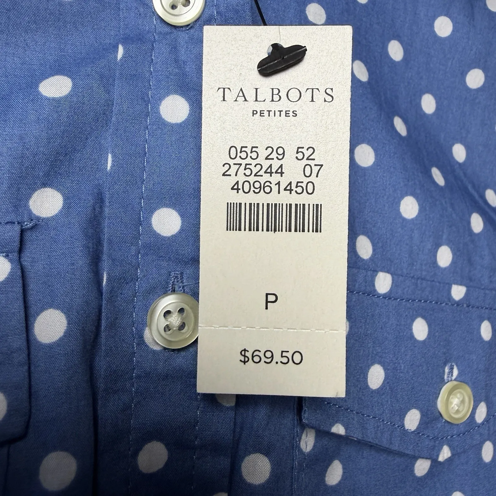 Talbots Womens Small Petite Blue White Polka Dot Top 100% Cotton Classic Preppy - Image 11