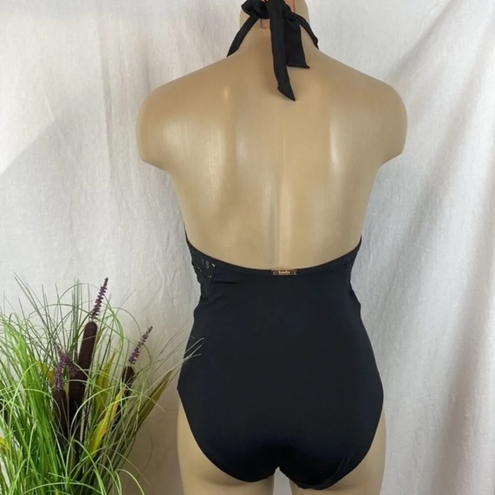 Laundry Black Crochet Sheer Panel One Piece Bathing Swim Suit XS - Image 2