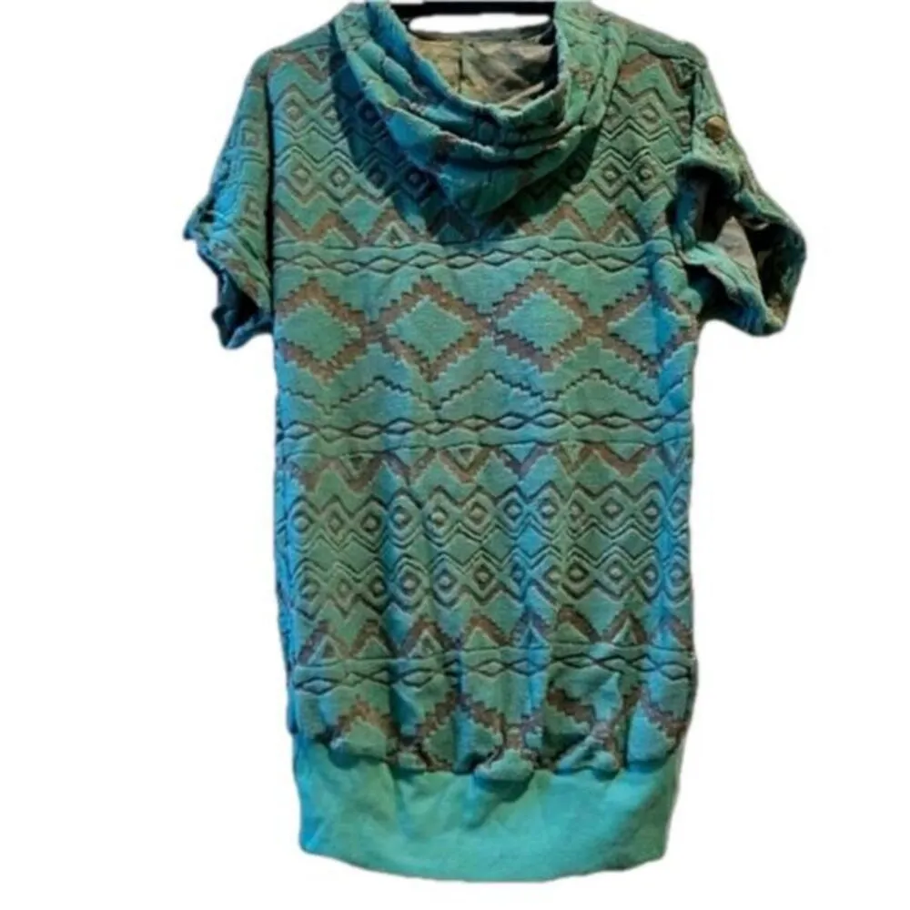 Vintage blue terry cloth hoodie medium​ short sleeve long Y2K gray 90s aqua Blue - Image 2