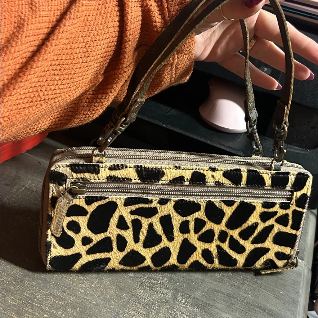 Myra Bag Leopard Leather Hairon Urban Quest Wallet Handbag Purse Preowned Brown - Image 2