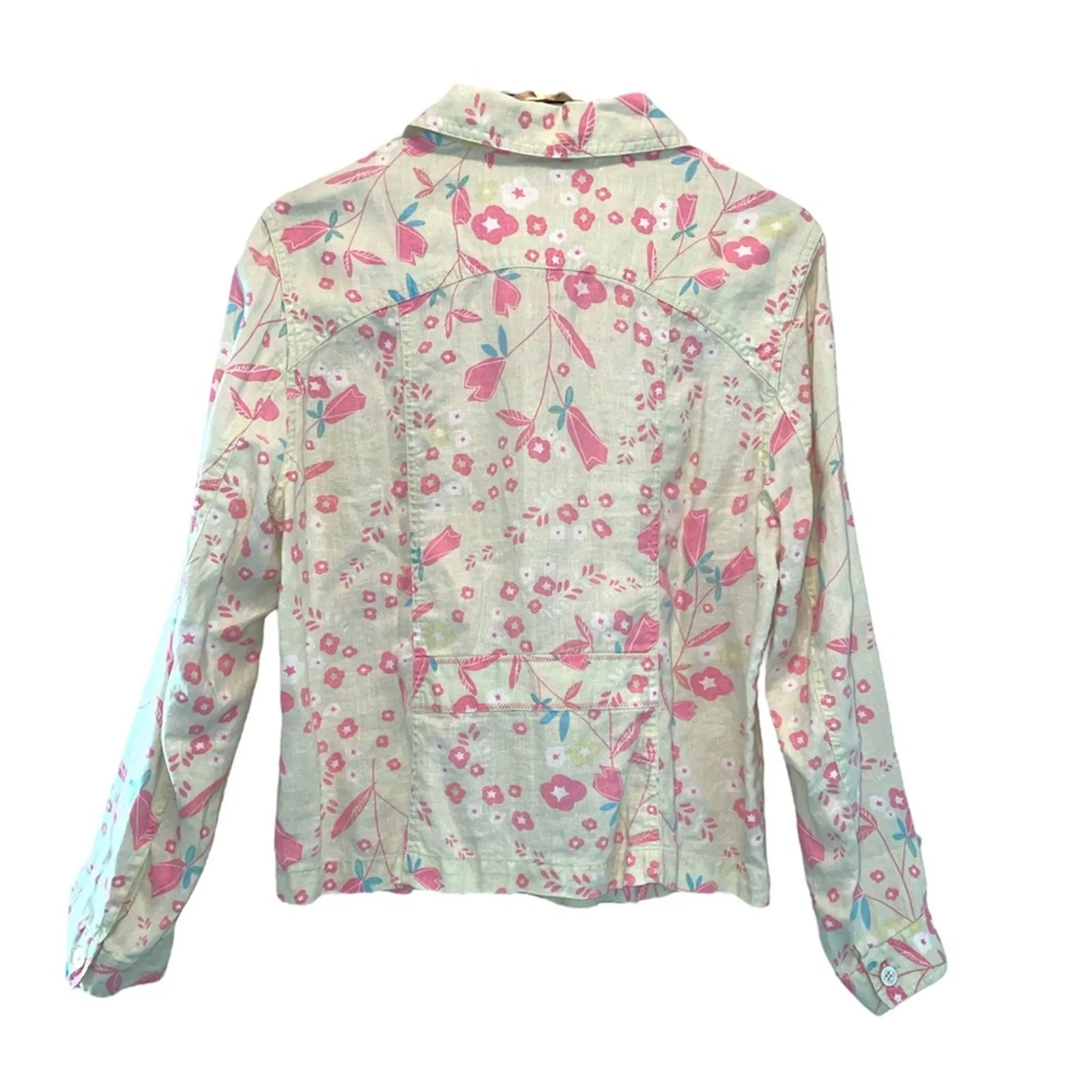 Sigrid Olsen So Blue Floral Print Button Front Vintage Shirt size Large - Image 2