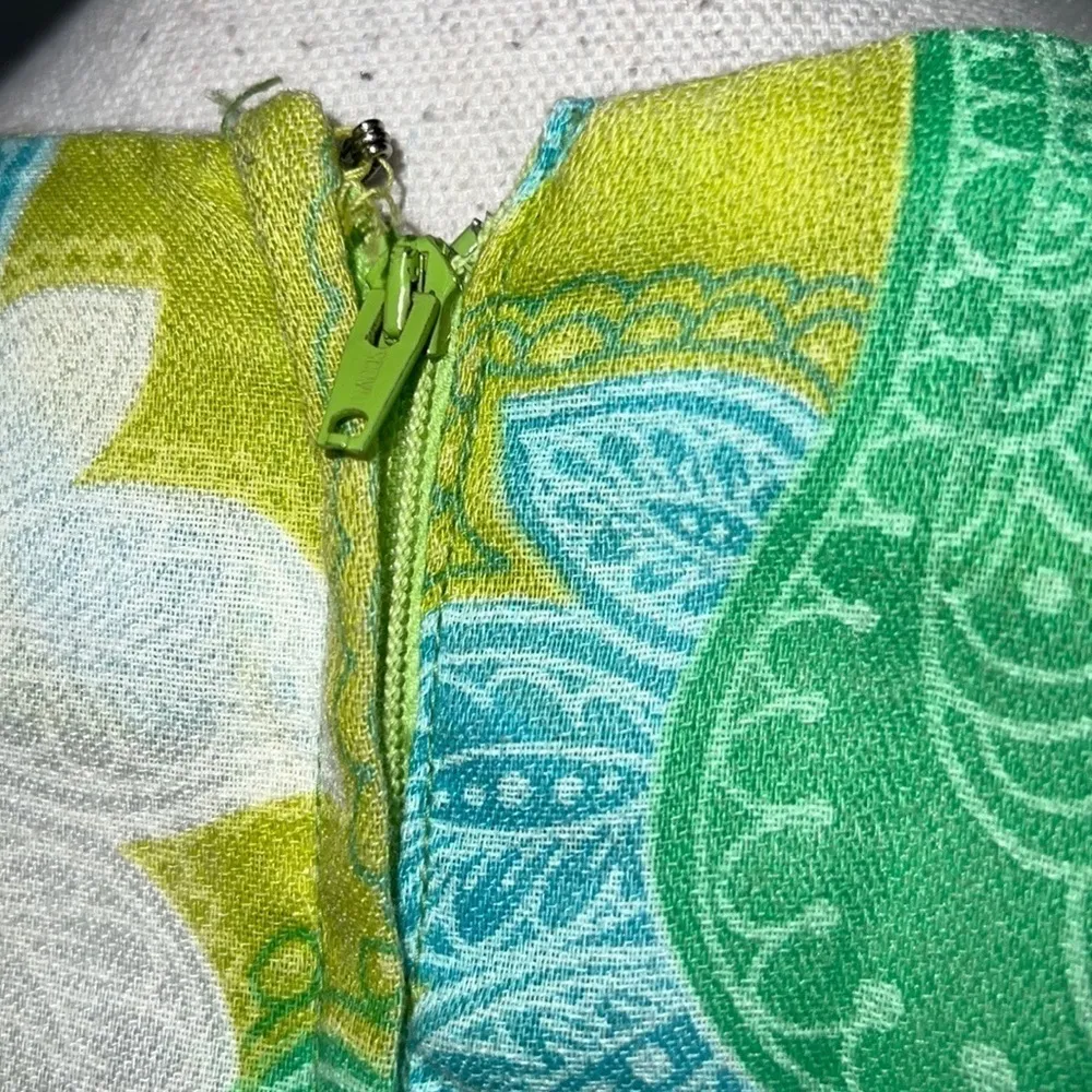 1970s Vintage Handmade Paisley Prairie Swing Dress Green - Image 4