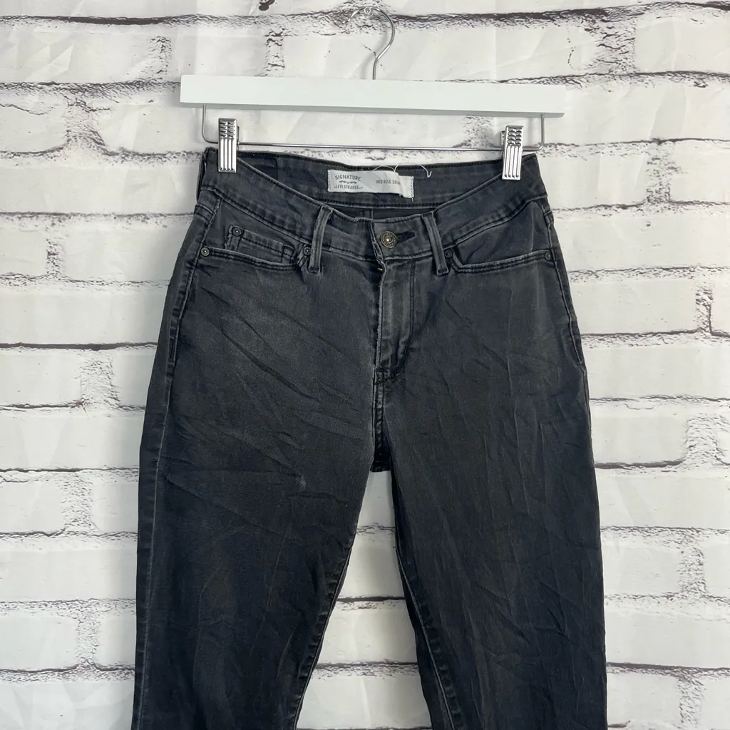 Signature Levi Strauss Mid Rise Skinny Jeans Gray Wash Women’s 0 Stretch Denim - Image 5