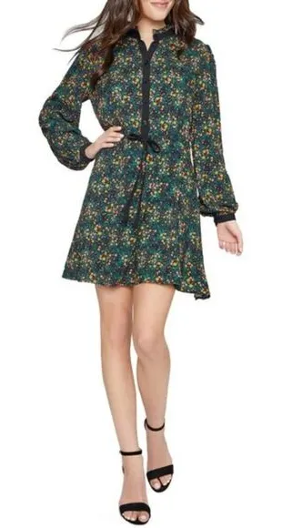LOST + WANDER Madeline Long Sleeve Minidress In Black Multi Floral, size M - Image 1