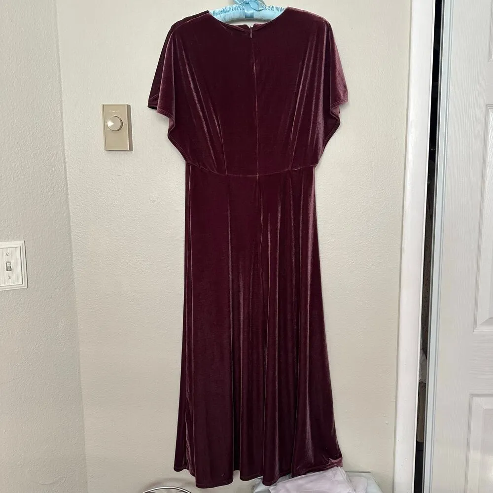 Taylor Sz 10 Midi Dress womens Purple Plum Velvet Empire Waist Flutter Sleeves - Image 8