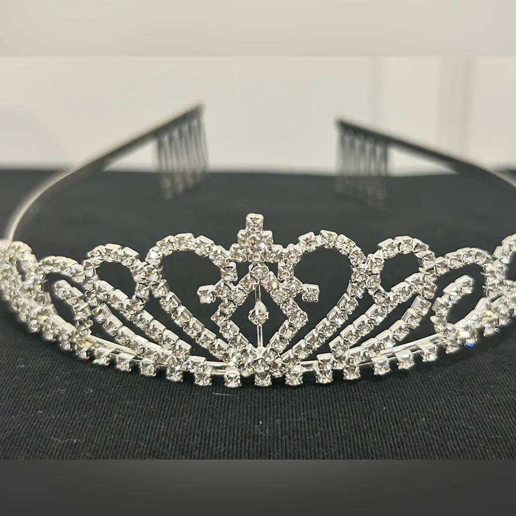 PIXNOR Rhinestone Tiara w/ Headband Comb Silver - Image 5