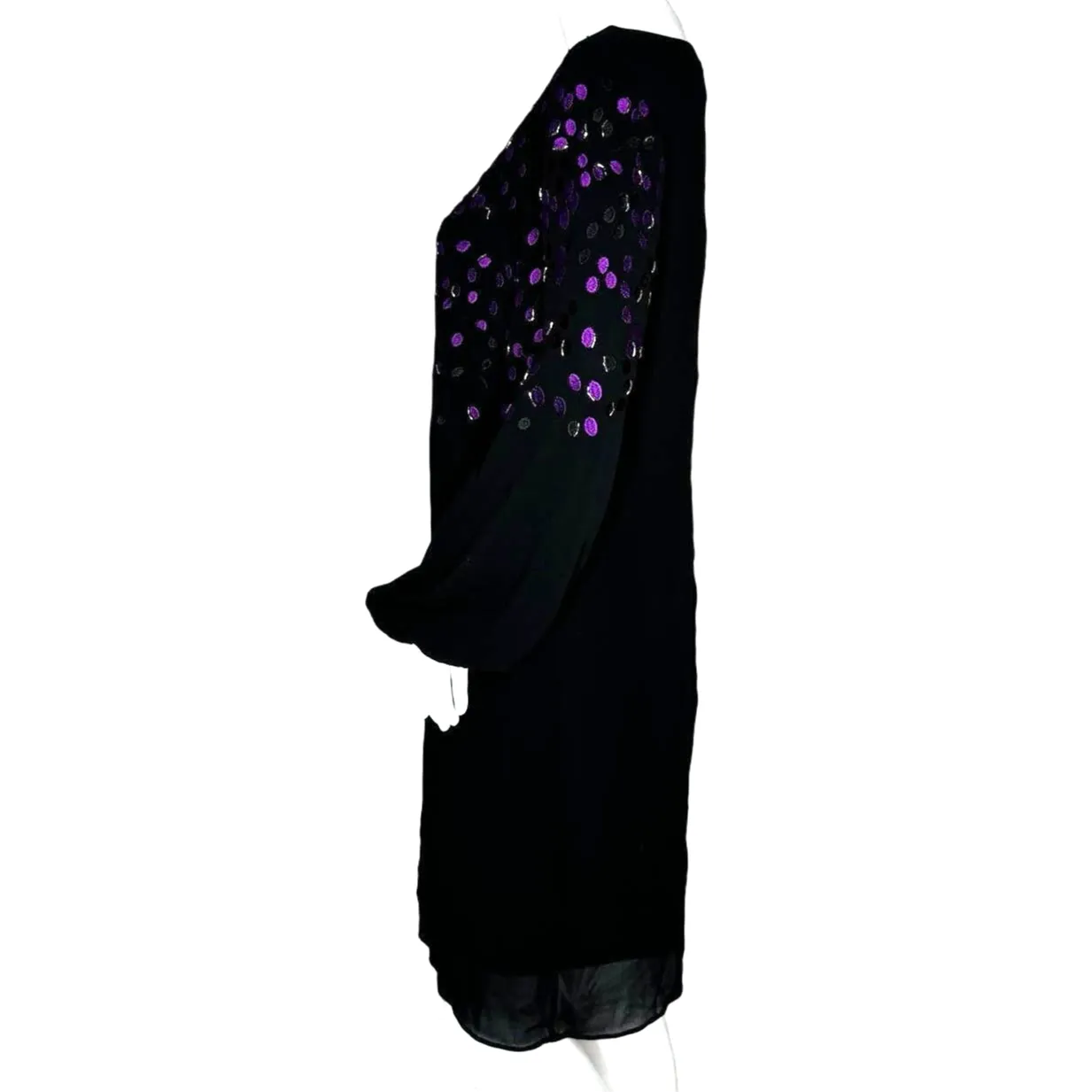 Belle Badgley Mischka Dress Womens 8 Black Purple Geometric Beaded Shift‎ Party - Image 3