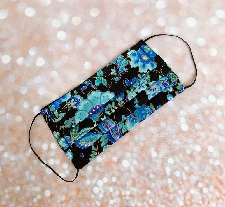 Luxury Black And Blue Gold Metallic Floral Premium Cotton Face Mask - Image 3