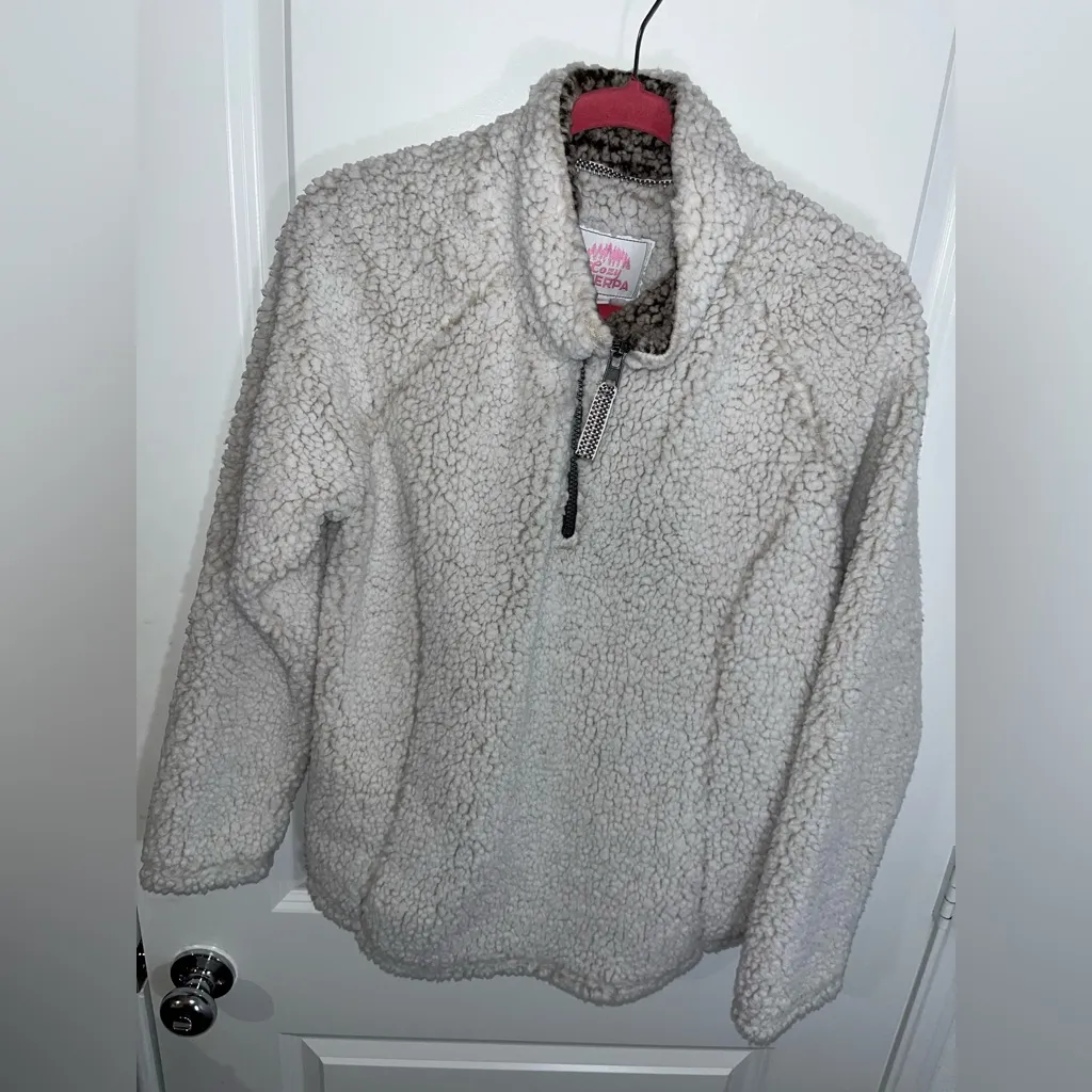 Cozy Sherpa Members Mark FluffyFleece Super Soft 1/3 Zip Cream Pullover Jacket L - Image 8