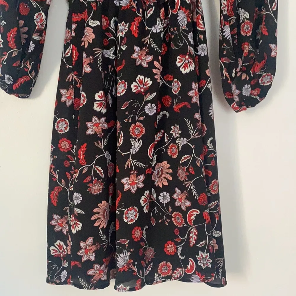 Banana Republic Print Tie-Waist Mini Dress Black Paisley size 00 long sleeve - Image 3